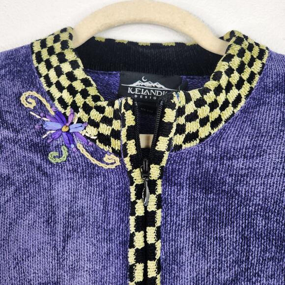 Icelandic Design  Purple Full Zip Cardigan Velvety Floral Women's Size Small - Picture 2 of 15